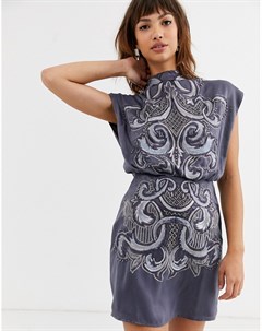 Атласное платье мини с высоким воротом Asos design