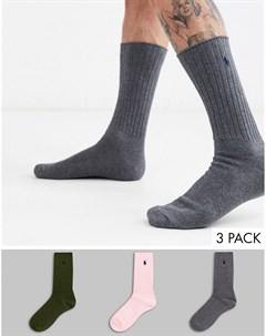 3 пары хлопковых носков в рубчик оливкового розового серого цвета Polo ralph lauren
