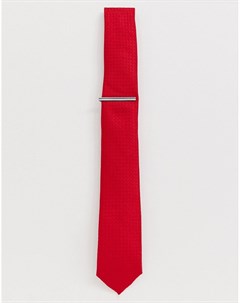 Красный фактурный галстук с зажимом Burton menswear