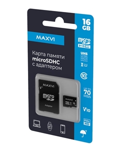 Карта памяти 16Gb microSDHC Class 10 UHS-I U1 V10 + адаптер (MSD16GBC10V10) Maxvi