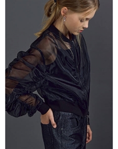 Бомбер из органзы для девочек, Черный Ostin