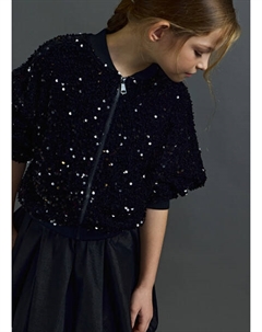 Бомбер из велюра с пайетками для девочек, Черный Ostin