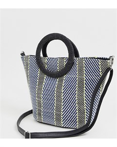 Плетеная сумка тоут с рисунком синего цвета New look