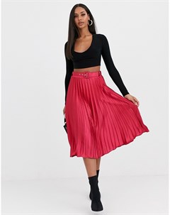 Плиссированная бархатная юбка миди ягодного цвета Missguided