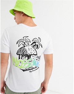 Белая футболка с классическим логотипом омбре и принтом на спине Mossimo