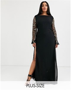Черное платье макси с длинными рукавами и разрезом Virgos lounge plus