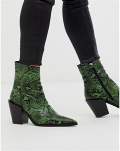 Зеленые полусапожки в стиле вестерн с заостренным носком и эффектом змеиной кожи Truffle collection