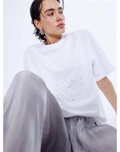 Футболка оверсайз с принтом из страз Sela