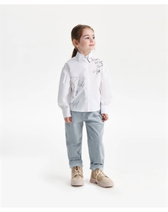 Блузка с длинным рукавом для девочки с принтом белая Gulliver