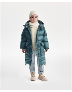 Пальто для девочки зимнее стёганое на натуральном пуху цвета морской волны Gulliver