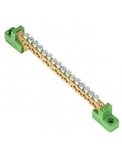 Шина sn0-63-16-2-pe "0" PE 6x9мм 16 отверстий латунь с контактной пластиной 2 зелёных угловых изолятора Ekf