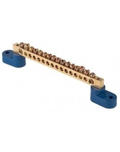 Шина sn0-2-63-16 "0" N (6x9мм) 16 отв. латунь 2 синих угловых изолятора Ekf