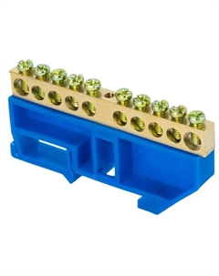 Шина sn0-125-10-d-r "0" N (8x12мм) 10 отв. латунь синий изолятор на DIN-рейку розн. стикер Ekf