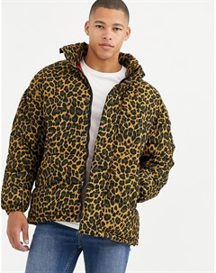 Дутая куртка с леопардовым принтом и скрытым капюшоном золотистого цвета Nebraska Schott