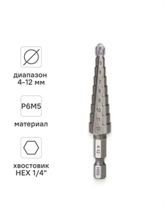 Сверло ступенчатое по металлу 554001 4-12x73 мм Rage