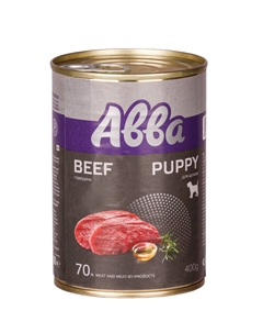 Puppy Влажный корм (консервы) для щенков всех пород, с говядиной, 400 гр. Avva