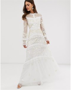 Кружевное платье макси цвета слоновой кости с пуговицами Bridal Needle & thread