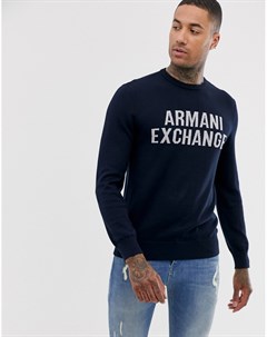 Темно синий джемпер с круглым вырезом и длинными рукавами Armani exchange