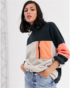 Флисовый свитер в стиле колор блок с воротником на молнии Monki