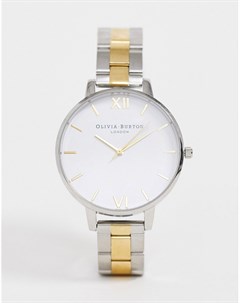 Золотисто серебристые часы с большим циферблатом Olivia burton