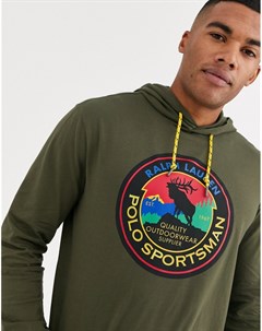 Оливковый лонгслив с капюшоном и логотипом Polo ralph lauren