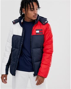 Базовая дутая куртка фирменных цветов с крупным логотипом Tommy jeans