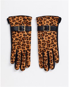 Черные кожаные перчатки с леопардовым принтом Barney s Originals Barneys originals
