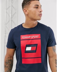 Темно синяя футболка с логотипом на груди Tommy sport