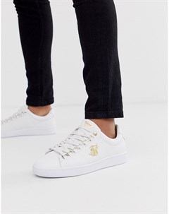 Белые кроссовки с золотистым логотипом Siksilk