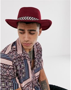 Бордовая шляпа с широкими полями и лентой с шевронным узором Asos design