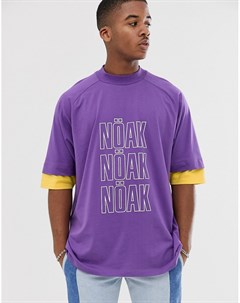 Фиолетовая oversize футболка с желтыми вставками на рукавах Noak