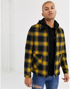 Куртка на молнии из материала с добавлением шерсти в клетку желтого и синего цвета Asos design