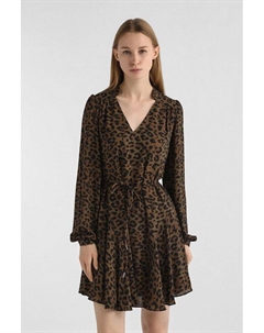 Платье с анималистичным принтом расклешенное Guess