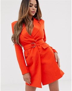 Удлиненное оранжевое платье блейзер с пряжкой Club l london