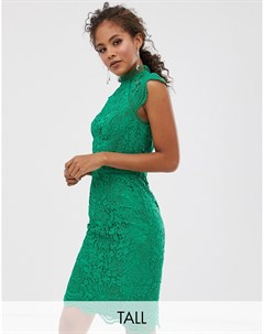 Зеленое кружевное платье футляр с фигурными краями Chi chi london tall