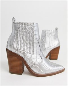 Серебристые ботинки в стиле вестерн Elliot Asos design