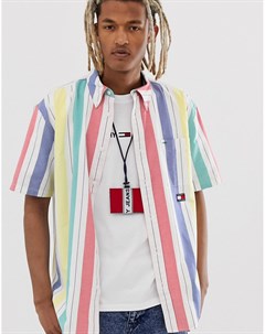 Рубашка в разноцветную полоску с короткими рукавами карманом и логотипом Summer Heritage Capsule Мул Tommy jeans