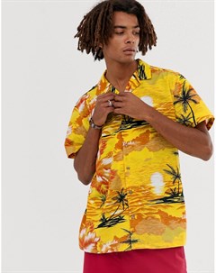 Желтая рубашка с отложным воротником и пальмовым принтом в винтажном стиле Brooklyn Supply Co Brooklyn supply co.