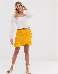 Желтая юбка с вышивкой ришелье с и завязкой сбоку Pimkie