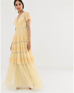 Желтое кружевное платье макси Needle & thread