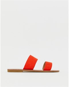 Ярко красные сандалии из двух частей на плоской подошве Glamorous