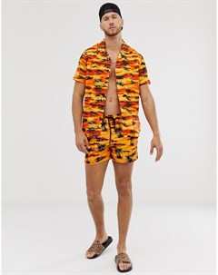Оранжевые шорты для плавания с пальмовым принтом New look