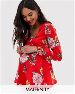 Блузка с запахом цветочным принтом и рукавами клеш Influence maternity