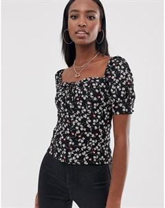 Блузка с квадратным вырезом и цветочным принтом Fashion union tall