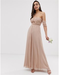 Платье макси с открытыми плечами и плиссировкой Bridesmaid Asos design