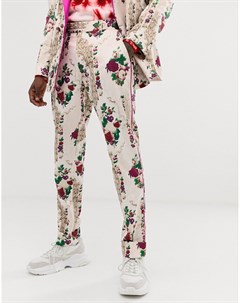 Зауженные брюки кремового цвета с цветочным принтом Кремовый Asos edition