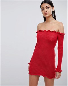 Красное облегающее платье мини с оборками Lasula
