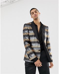 Серо золотистый приталенный пиджак с пайетками Asos edition