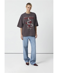 Футболка оверсайз с принтом Snake графитового цвета 2mood