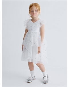 Белое пышное платье с блестящим принтом для девочек Sela